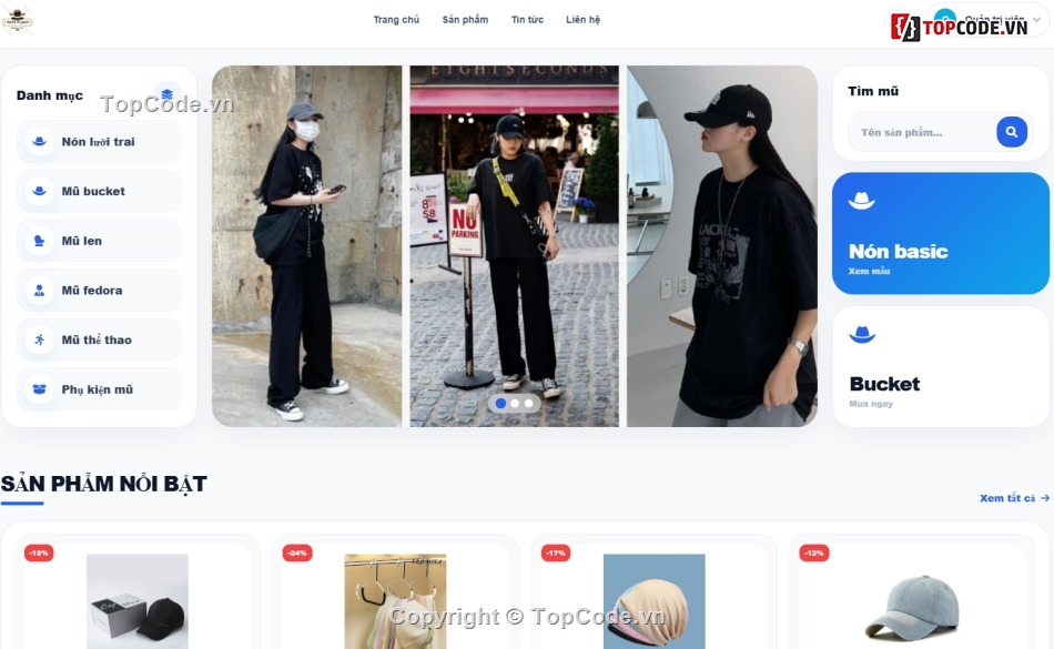 Web thời trang,Website php,Web bán mũ